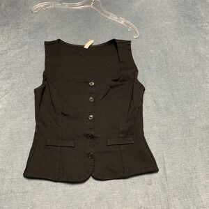 Chocolate Vest Womens Dark Brown Linen Rich Thick Strap Square Neck Front Button